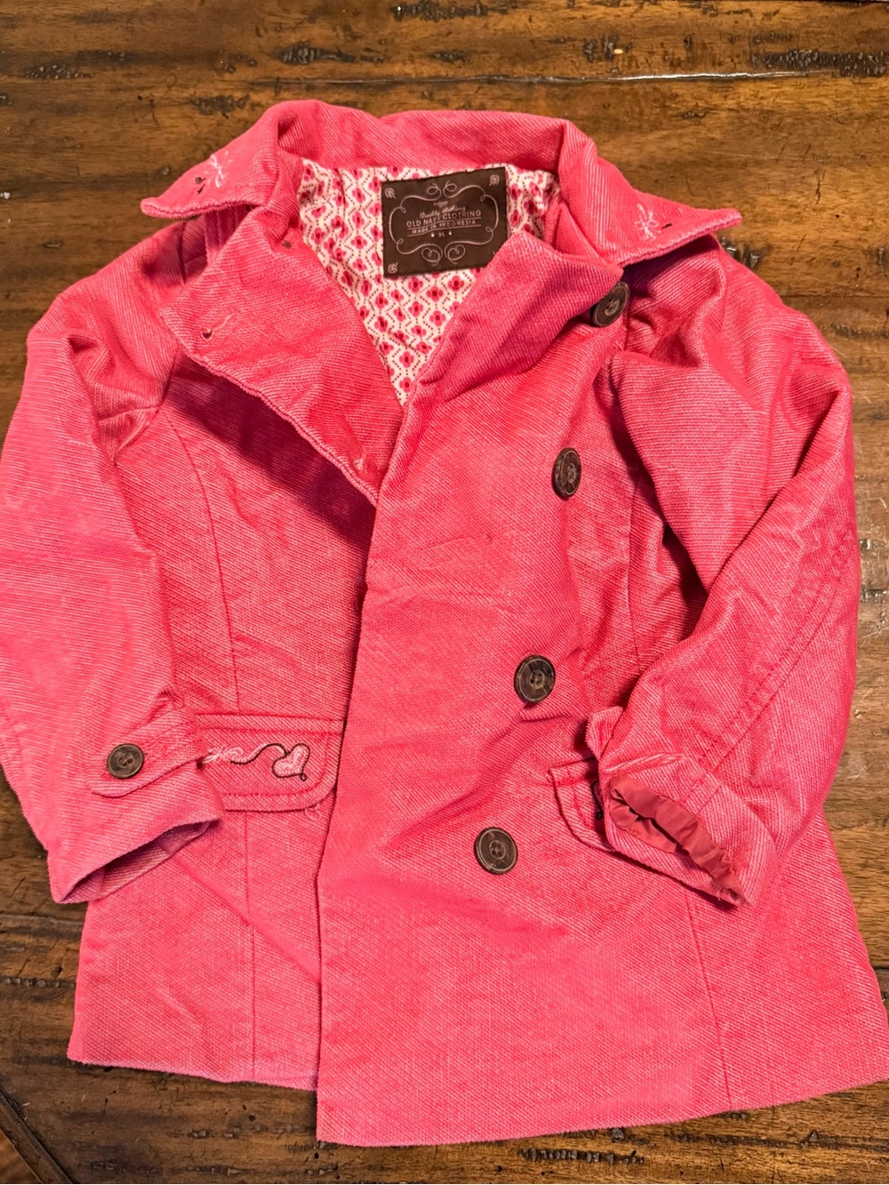 Girls' Pink Double-Breasted Corduroy Coat